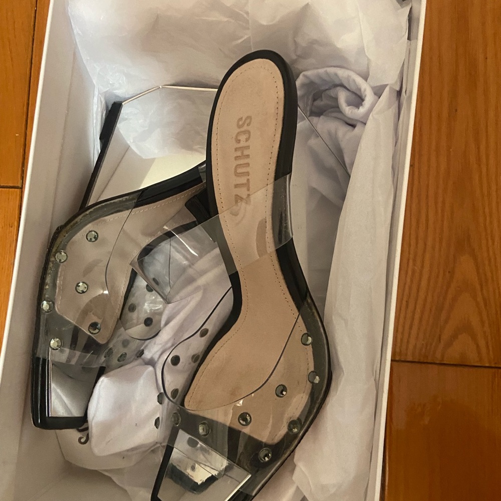 Schutz brand black and clear wedge heel size 8